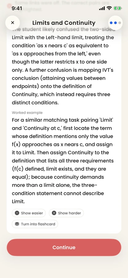 Acuide repairing a missed concept with a worked example